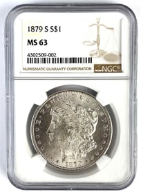 NGC Graded 1879-S US $1 Morgan Silver Dollar MS63