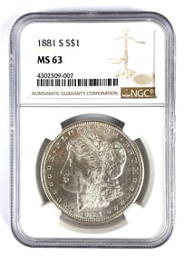 NGC Graded 1881-S US $1 Morgan Silver Dollar MS63