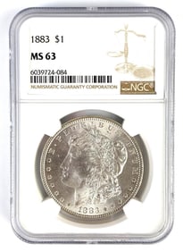 NGC Graded 1883 US $1 Morgan Silver Dollar MS63