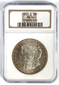 NGC Graded 1881-S US $1 Morgan Silver Dollar MS64