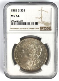 NGC Graded 1881-S US $1 Morgan Silver Dollar MS64