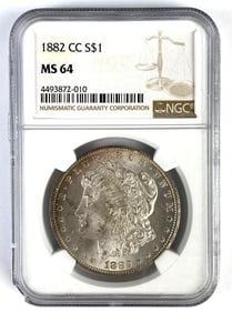 NGC Graded 1882-CC US $1 Morgan Silver Dollar MS64