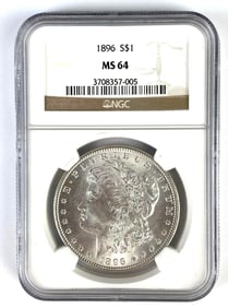 NGC Graded 1896 US $1 Morgan Silver Dollar MS64