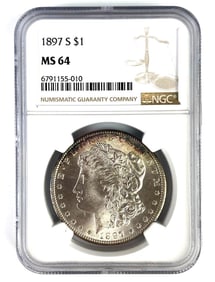 NGC Graded 1897-S US $1 Morgan Silver Dollar MS64