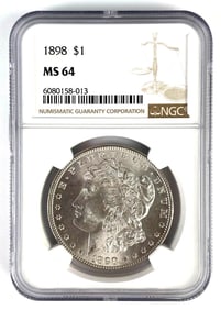 NGC Graded 1898 US $1 Morgan Silver Dollar MS64