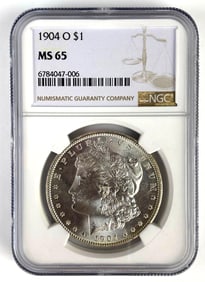 NGC Graded 1904-O US $1 Morgan Silver Dollar MS65