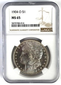 NGC Graded 1904-O US $1 Morgan Silver Dollar MS65