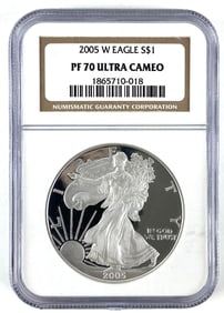 NGC Graded 2005 W US $1 PROOF  American Silver Eagle Dollar PF 70 Ultra Cameo