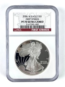 NGC Graded 2006 W US $1  PROOF American Silver Eagle Dollar PF 70 Ultra Cameo First Strike