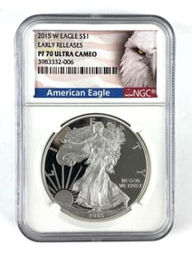 NGC Graded 2015 W US $1  PROOF  American Silver Eagle Dollar PF 70