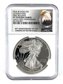 NGC Graded 2016 W US $1  PROOF  American Silver Eagle Dollar PF 70