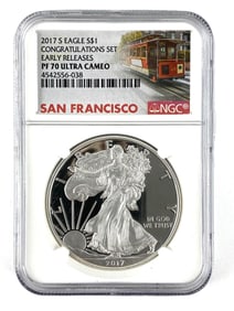 NGC Graded 2017 S US $1  PROOF  American Silver Eagle Dollar PF 70