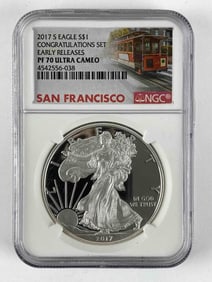 NGC Graded 2017 S US $1   PROOF American Silver Eagle Dollar PF 70