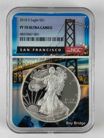 NGC Graded 2018 S US $1   PROOF American Silver Eagle Dollar PF 70