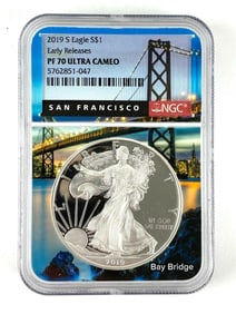 NGC Graded 2019 S US $1  PROOF  American Silver Eagle Dollar PF 70