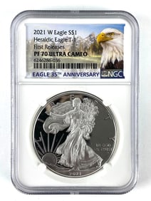 NGC Graded 2021 W US $1   PROOF American Silver Eagle Dollar PF 70