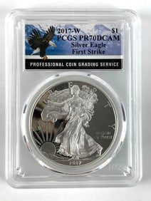 PCGS Graded 2017 W US $1  PROOF  American Silver Eagle Dollar PR 70