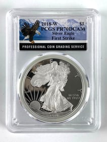 PCGS Graded 2018 W US $1   PROOF American Silver Eagle Dollar PR 70
