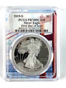 PCGS Graded 2019 W US $1   PROOF American Silver Eagle Dollar PR 70