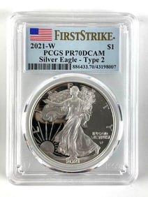 PCGS Graded 2021 W US $1   PROOF American Silver Eagle Dollar PR 70