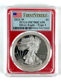 PCGS Graded 2021 W US $1   PROOF American Silver Eagle Dollar PR 70