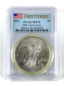 PCGS Graded 2011 US $1 American Silver Eagle Dollar MS 70