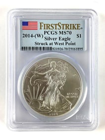 PCGS Graded 2014 W US $1 American Silver Eagle Dollar MS 70