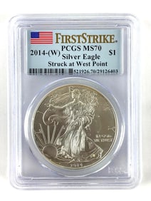 PCGS Graded 2014 W US $1 American Silver Eagle Dollar MS 70