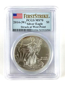 PCGS Graded 2014 W US $1 American Silver Eagle Dollar MS 70