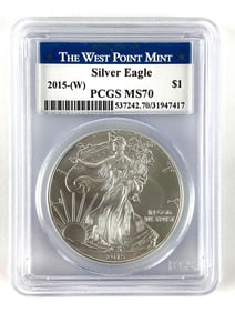 PCGS Graded 2015 W US $1 American Silver Eagle Dollar MS 70