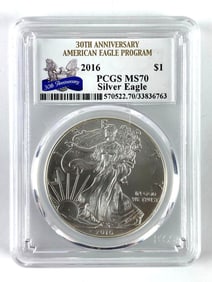 PCGS Graded 2016 US $1 American Silver Eagle Dollar MS 70
