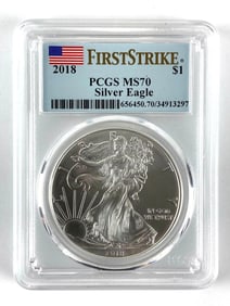 PCGS Graded 2018 US $1 American Silver Eagle Dollar MS 70