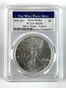 PCGS Graded 2021 W US $1 American Silver Eagle Dollar MS 70