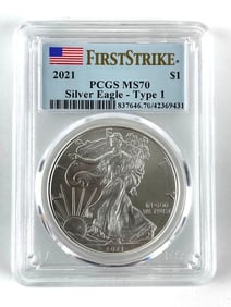 PCGS Graded 2021 US $1 American Silver Eagle Dollar MS 70
