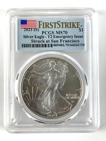PCGS Graded 2021 S US $1 American Silver Eagle Dollar MS 70
