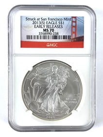 NGC Graded 2013 S US $1 American Silver Eagle Dollar MS 70
