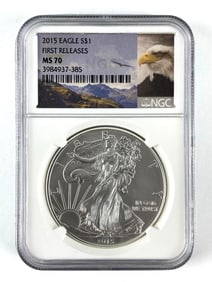 NGC Graded 2015 US $1 American Silver Eagle Dollar MS 70