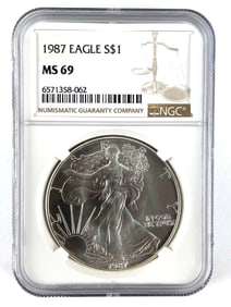 NGC Graded 1987 US $1 American Silver Eagle Dollar MS 69