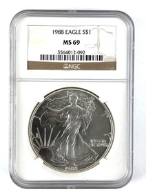 NGC Graded 1988 US $1 American Silver Eagle Dollar MS 69