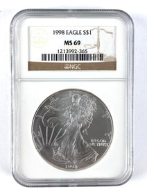 NGC Graded 1998 US $1 American Silver Eagle Dollar MS 69