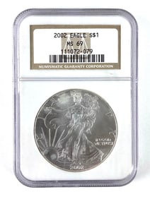 NGC Graded 2002 US $1 American Silver Eagle Dollar MS 69