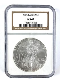 NGC Graded 2005 US $1 American Silver Eagle Dollar MS 69