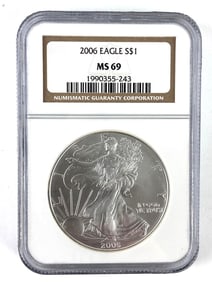 NGC Graded 2006 US $1 American Silver Eagle Dollar MS 69