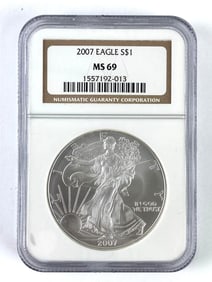 NGC Graded 2007 US $1 American Silver Eagle Dollar MS 69