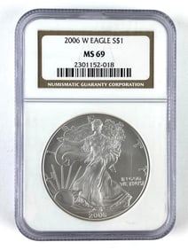 NGC Graded 2006 W US $1 American Silver Eagle Dollar MS 69