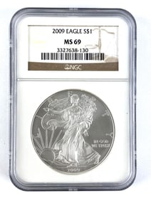 NGC Graded 2009 US $1 American Silver Eagle Dollar MS 69