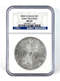NGC Graded 2006 W US $1 American Silver Eagle Dollar MS 69