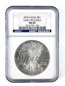 NGC Graded 2010 US $1 American Silver Eagle Dollar MS 69