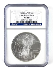 NGC Graded 2009 US $1 American Silver Eagle Dollar MS 69