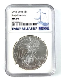 NGC Graded 2018 US $1 American Silver Eagle Dollar MS 69